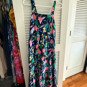 J. Crew Navy Dress with Pink Floral and Green Accent